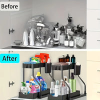 Space Saving 2 Tier Under Sink Organizer Pull Out Durable Storage Box For Kitchen Bathroom Large Capacity Drawer Organizer