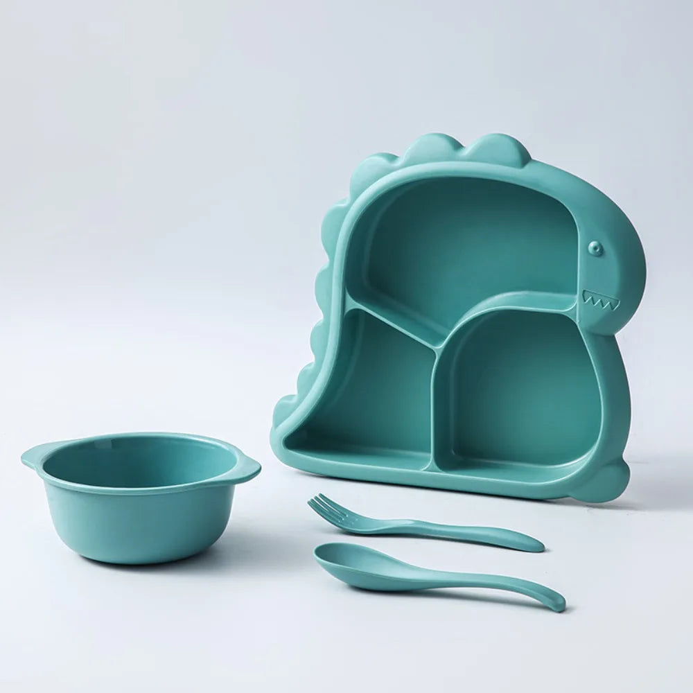 Kit de Alimentação Infantil Dinossauro com Prato, Tigela e Talheres
