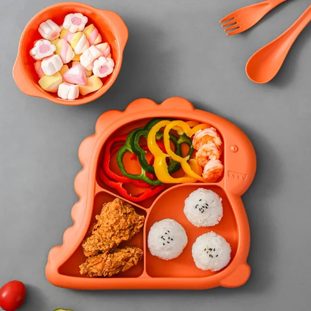 Kit de Alimentação Infantil Dinossauro com Prato, Tigela e Talheres