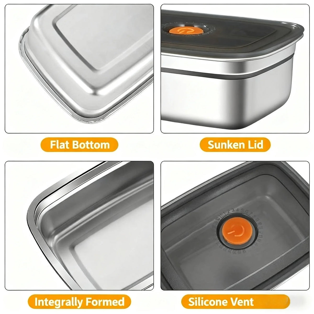 Large Capacity Stainless Steel Leak Proof Sealed Bento Box Microwave Safe for Camping Fridge Freezer Food Storage