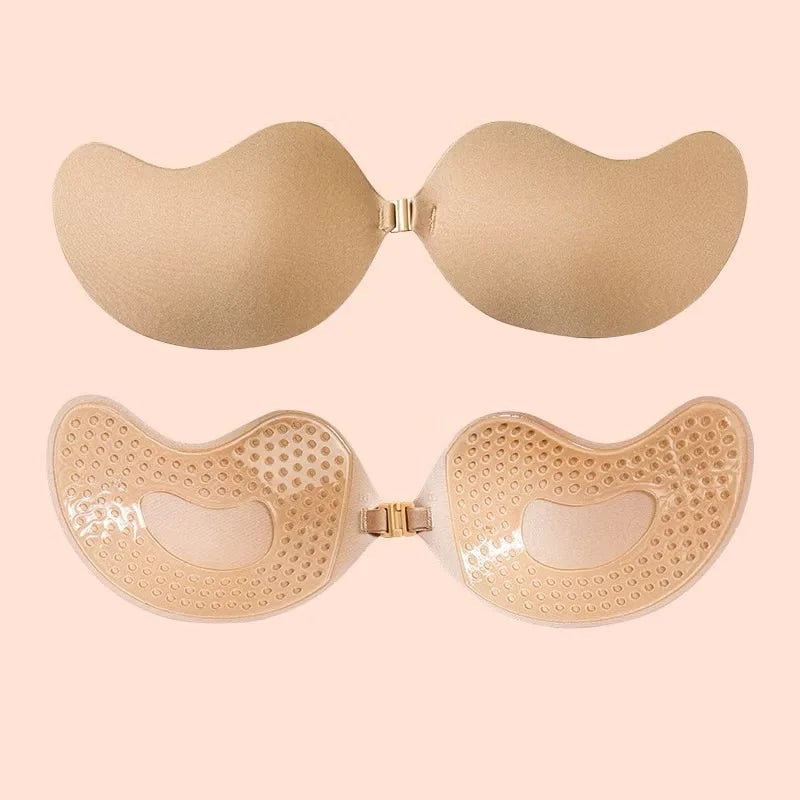 Reusable Women's Strapless Invisible Push up Sticker Bra With Nipple Covers for Backless Dresses